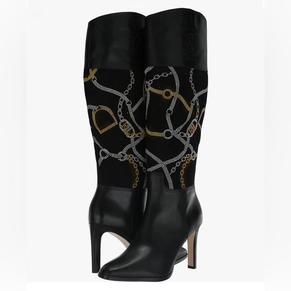 NWT Ralph Lauren Page Boot Size 7.5 Leather Suede Beaded Chain Pattern